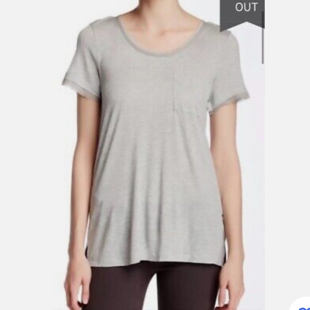 Vince Mixed Media Pocket Tee Womens Short‎ Sleeve Silk Trim $145 H12